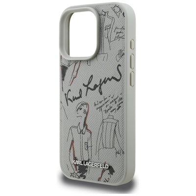 Karl Lagerfeld Grained Pattern &amp; Logo MagSafe Case for iPhone 16 Pro - Gray
