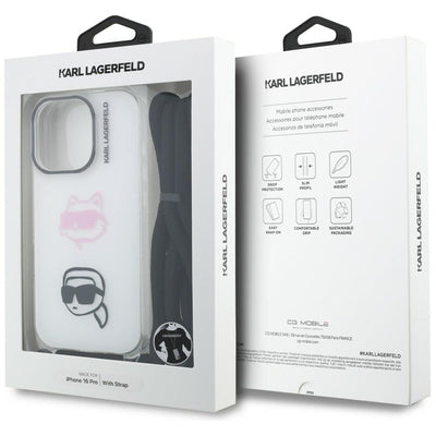 Karl Lagerfeld IML Crossbody Karl&amp;Choupette Head Case for iPhone 16 Pro - White