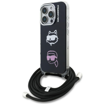 Karl Lagerfeld IML Crossbody Karl&amp;Choupette Head Case for iPhone 16 Pro - Black
