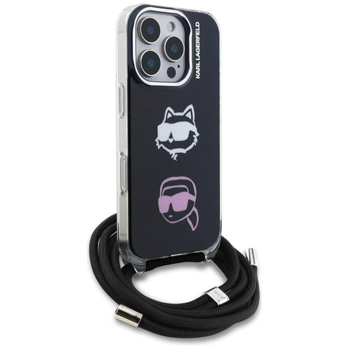 Karl Lagerfeld IML Crossbody Karl&amp;Choupette Head Case for iPhone 16 Pro - Black
