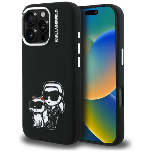 Karl Lagerfeld Silicone Karl&amp;Choupette Sketch MagSafe Case for iPhone 16 Pro - Black
