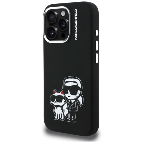 Karl Lagerfeld Silicone Karl&amp;Choupette Sketch MagSafe Case for iPhone 16 Pro Max - Black