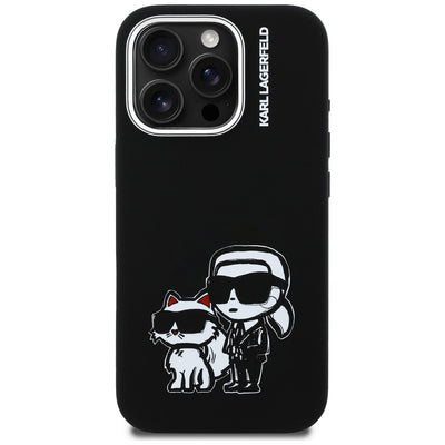 Karl Lagerfeld Silicone Karl&amp;Choupette Sketch MagSafe Case for iPhone 16 Pro Max - Black