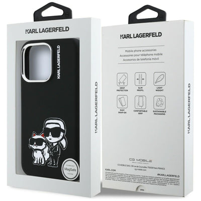 Karl Lagerfeld Silicone Karl&amp;Choupette Sketch MagSafe Case for iPhone 16 Pro Max - Black