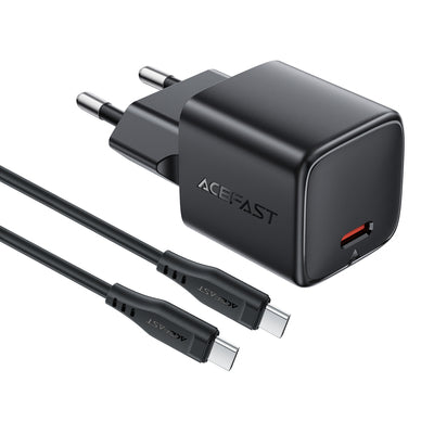 Acefast A118 30W GaN USB-C Wall Charger with USB-C - USB-C Cable 1.2m - Black
