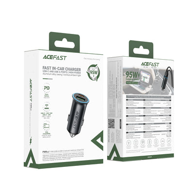 Acefast B16 95W USB-A + USB-C Car Charger - Gray