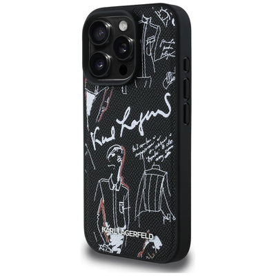 Karl Lagerfeld Grained Pattern &amp; Logo MagSafe Case for iPhone 16 Pro Max - Black