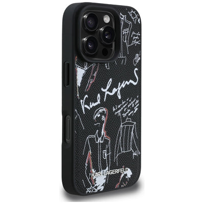 Karl Lagerfeld Grained Pattern &amp; Logo MagSafe Case for iPhone 16 Pro Max - Black