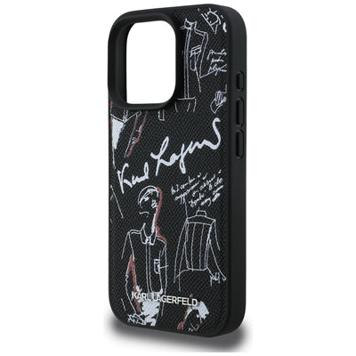 Karl Lagerfeld Grained Pattern &amp; Logo MagSafe Case for iPhone 16 Pro Max - Black