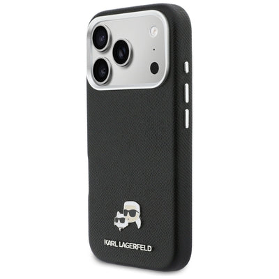 Karl Lagerfeld Karl &amp; Choupette Head Pins Saffiano MagSafe Case for iPhone 17 Pro Max - Black
