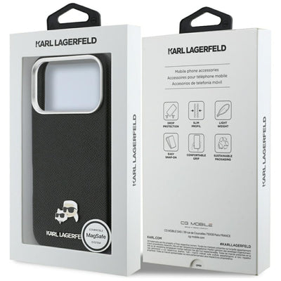 Karl Lagerfeld Karl &amp; Choupette Head Pins Saffiano MagSafe Case for iPhone 17 Pro Max - Black