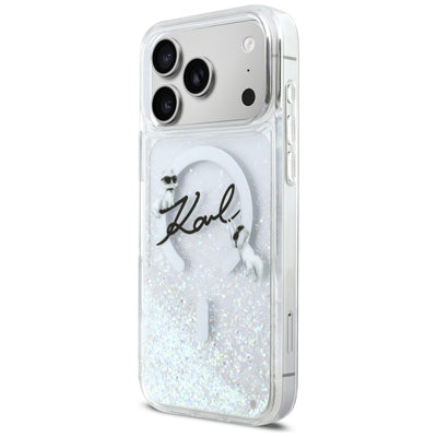 Karl Lagerfeld Liquid Glitter Karl Script Logo MagSafe Case for iPhone 17 Pro Max - Clear