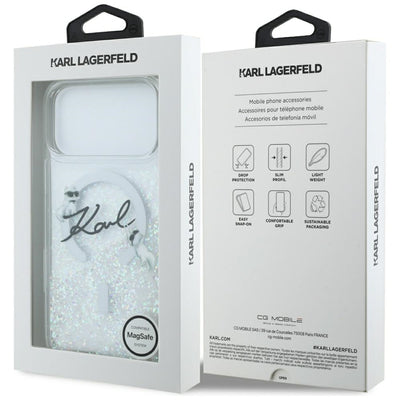 Karl Lagerfeld Liquid Glitter Karl Script Logo MagSafe Case for iPhone 17 Pro Max - Clear