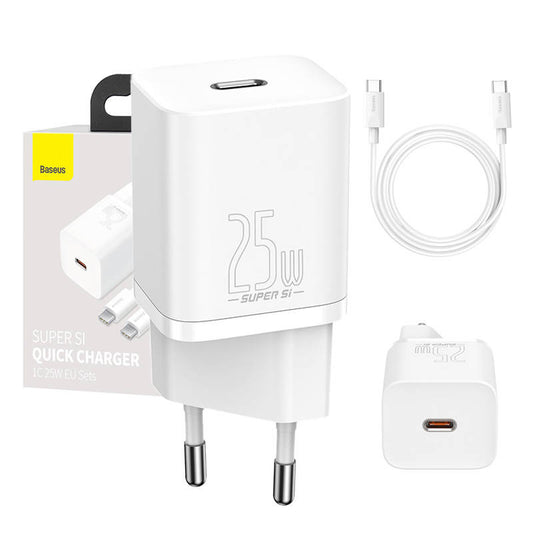 Baseus Super Si Quick Charger 1C 25W with USB-C cable for USB-C 1m (white) - Product Image 1