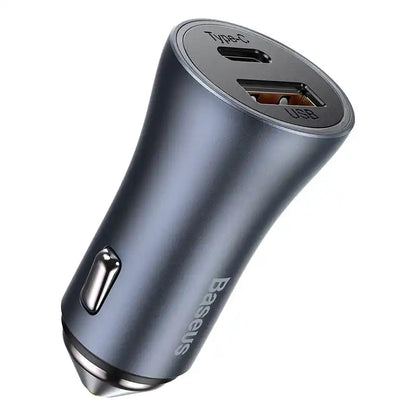 Ładowarka samochodowa Baseus Golden Contactor Pro, USB + USB-C, QC4.0+, PD, SCP, 40W (szara) + kabel USB-C do iP 1m (czarny) - Product Image 2