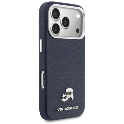 Karl Lagerfeld Karl &amp; Choupette Head Pins Saffiano MagSafe Case for iPhone 17 Pro Max - Blue