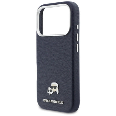 Karl Lagerfeld Karl &amp; Choupette Head Pins Saffiano MagSafe Case for iPhone 17 Pro Max - Blue