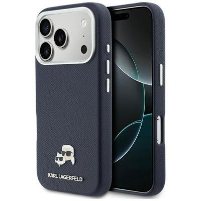 Karl Lagerfeld Karl &amp; Choupette Head Pins Saffiano MagSafe Case for iPhone 17 Pro - Blue
