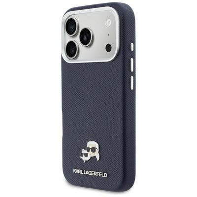 Karl Lagerfeld Karl &amp; Choupette Head Pins Saffiano MagSafe Case for iPhone 17 Pro - Blue