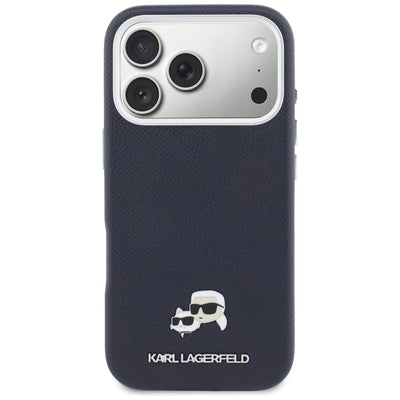 Karl Lagerfeld Karl &amp; Choupette Head Pins Saffiano MagSafe Case for iPhone 17 Pro - Blue