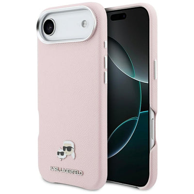 Karl Lagerfeld Karl &amp; Choupette Head Pins Saffiano MagSafe iPhone Air Case - Pink