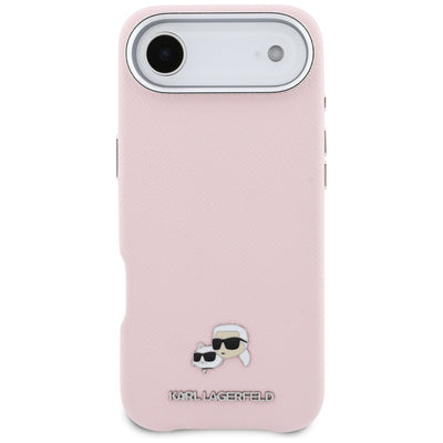 Karl Lagerfeld Karl &amp; Choupette Head Pins Saffiano MagSafe iPhone Air Case - Pink