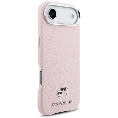 Karl Lagerfeld Karl &amp; Choupette Head Pins Saffiano MagSafe iPhone Air Case - Pink