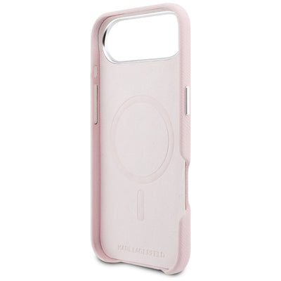 Karl Lagerfeld Karl &amp; Choupette Head Pins Saffiano MagSafe iPhone Air Case - Pink
