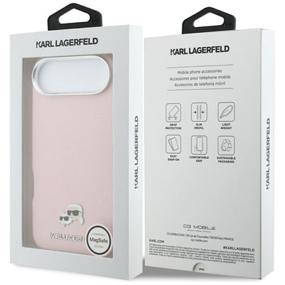 Karl Lagerfeld Karl &amp; Choupette Head Pins Saffiano MagSafe iPhone Air Case - Pink