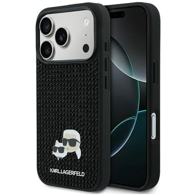 Karl Lagerfeld Rhinestones Karl&amp;Choupette Pin Case for iPhone 17 Pro - Black