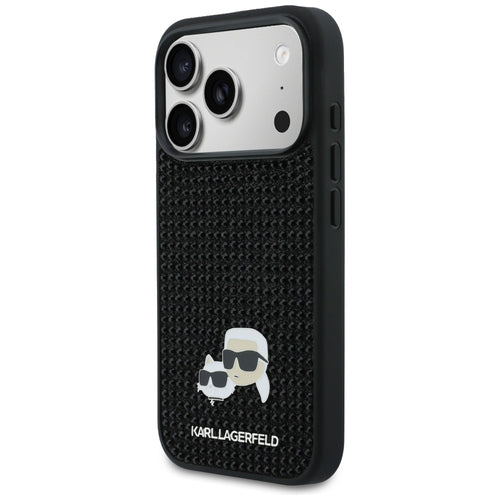 Karl Lagerfeld Rhinestones Karl&amp;Choupette Pin Case for iPhone 17 Pro - Black