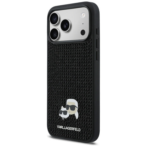 Karl Lagerfeld Rhinestones Karl&amp;Choupette Pin Case for iPhone 17 Pro Max - Black