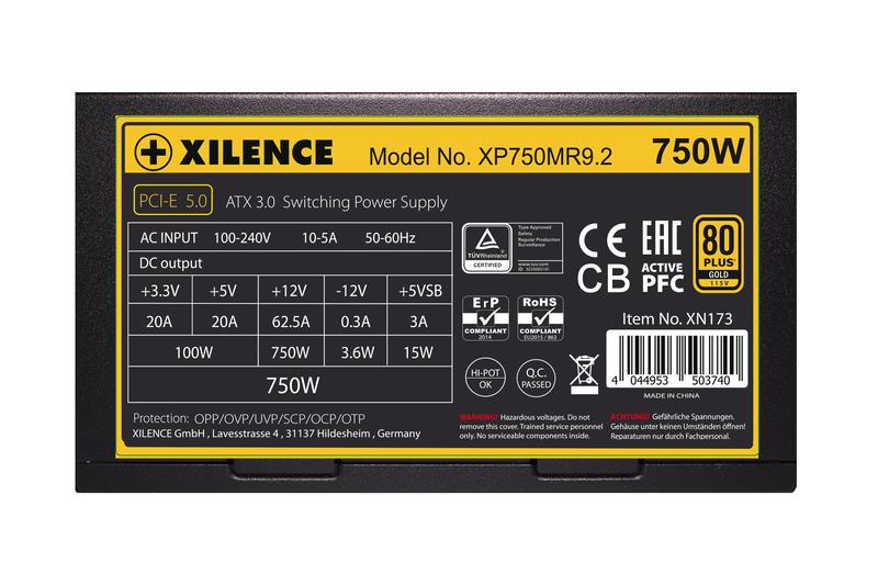 Power Supply XILENCE 750 Watts Efficiency 80 PLUS GOLD PFC Active XN173