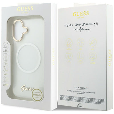 Guess IML Gradient Script Metal MagSafe Case for iPhone 17 - White