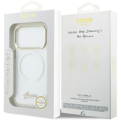 Guess IML Gradient Script Metal MagSafe Case for iPhone 17 Pro Max - White