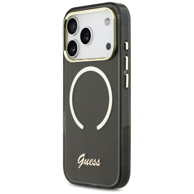 Guess IML Script Metal MagSafe Case for iPhone 17 Pro - Black