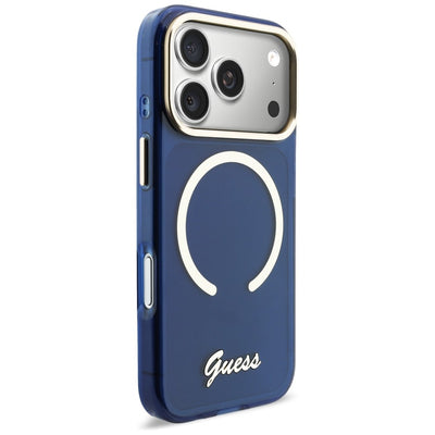 Guess IML Script Metal MagSafe Case for iPhone 17 Pro Max - Blue