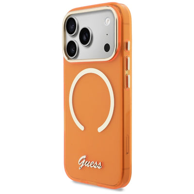 Guess IML Script Metal MagSafe Case for iPhone 17 Pro Max - Orange