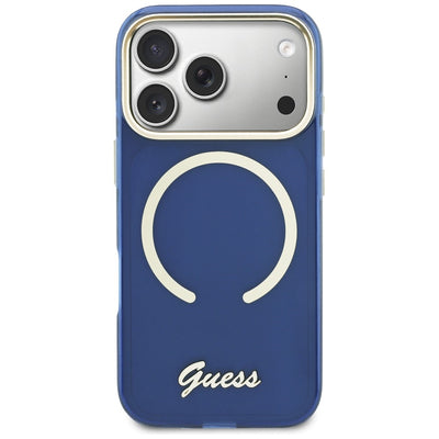 Guess IML Script Metal MagSafe Case for iPhone 17 Pro - Blue
