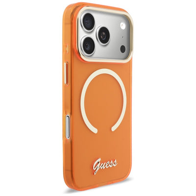 Guess IML Script Metal MagSafe Case for iPhone 17 Pro - Orange