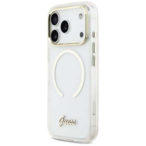 Guess IML Script Metal MagSafe Case for iPhone 17 Pro - Clear