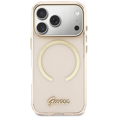 Guess IML Script Metal MagSafe Case for iPhone 17 Pro - Pink