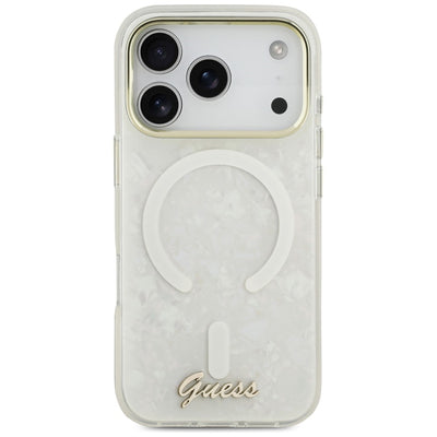 Guess IML Shell Script Metal MagSafe Case for iPhone 17 Pro Max - White