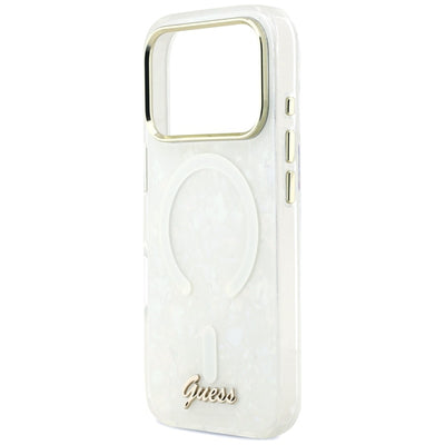 Guess IML Shell Script Metal MagSafe Case for iPhone 17 Pro Max - White