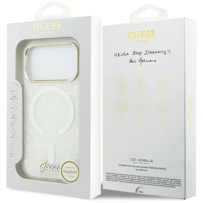 Guess IML Shell Script Metal MagSafe Case for iPhone 17 Pro Max - White