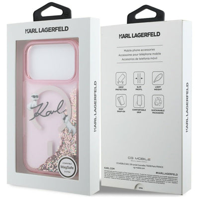 Karl Lagerfeld Liquid Glitter Karl Script Logo MagSafe Case for iPhone 17 Pro - Pink