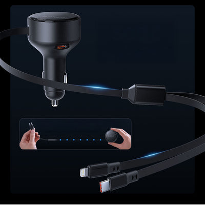 Orico Dual Stretch 60W USB-C Car Charger with Two Retractable USB-C + Lightning Cables - Black