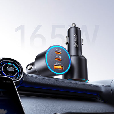 Orico HyperDrive 165W USB-A + 2x USB-C Car Charger - Black