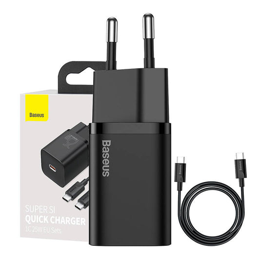 Baseus Super Si Quick Charger 1C 25W with USB-C cable for USB-C 1m (black) - Product Image 1
