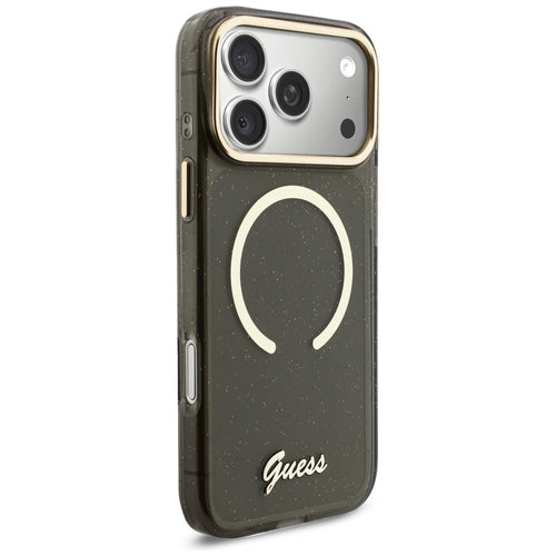 Guess IML Glitters Script Strap MagSafe case for iPhone 17 Pro Max - black